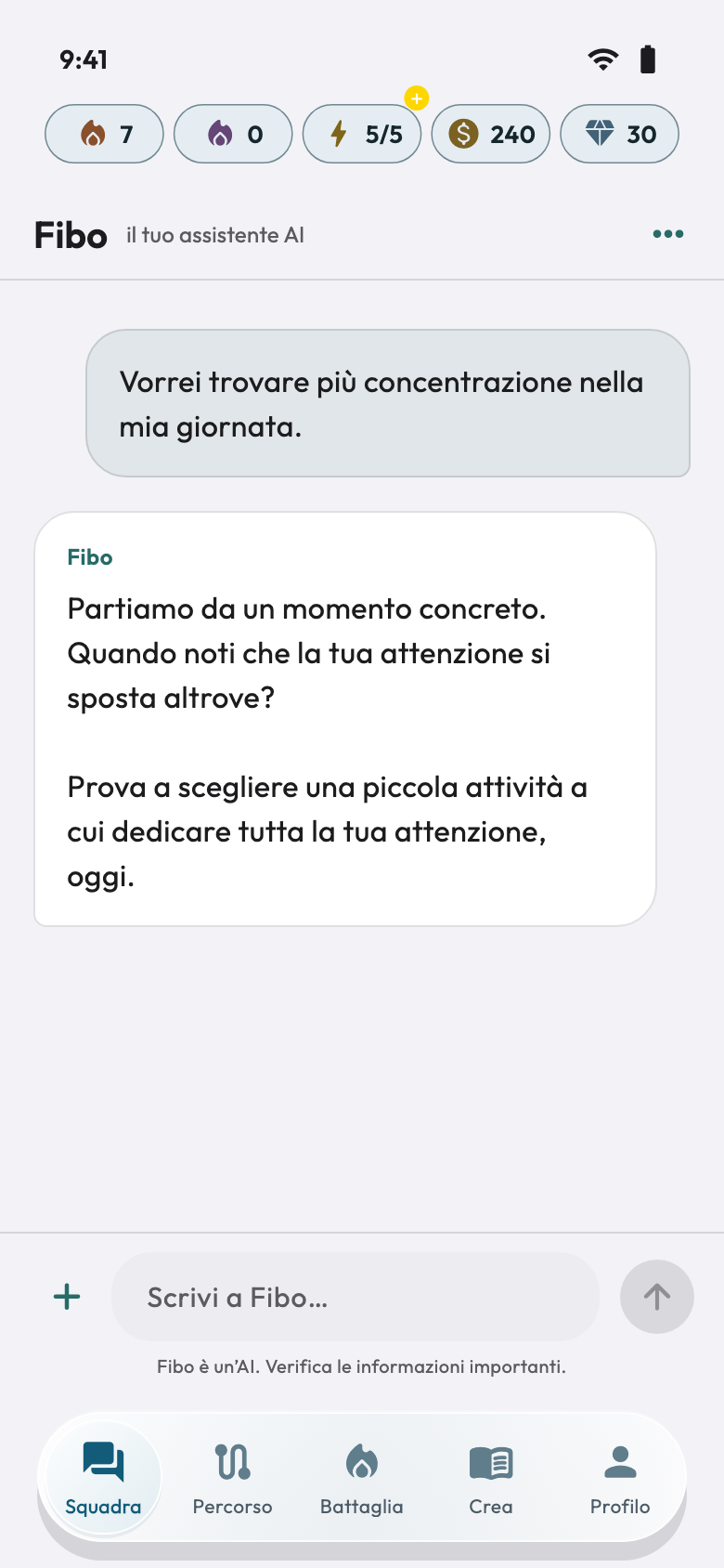 Fibo — Schermate dell’app con dati dimostrativi